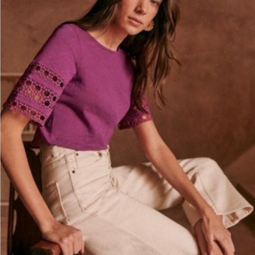 Sezane Hortense Lace Sleeve Top